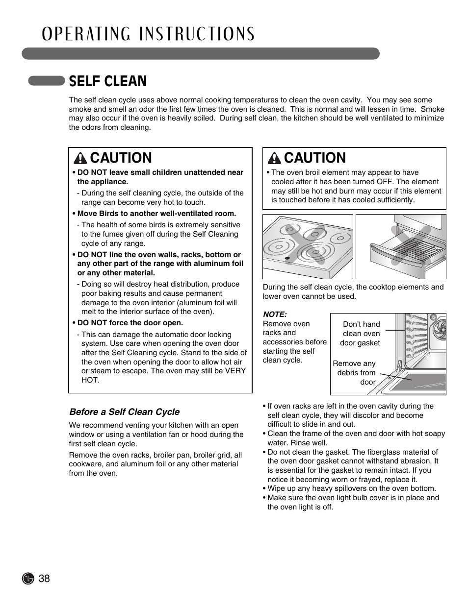 Self clean, Caution | LG Electric Range LSE3092ST User Manual | Page 38 / 50