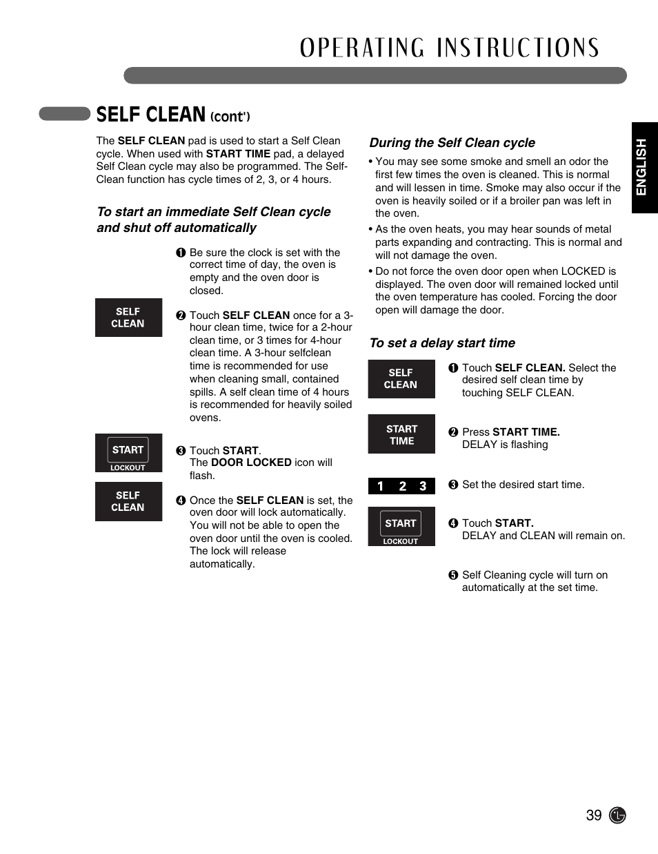 Self clean | LG Electric Range LSE3092ST User Manual | Page 39 / 50