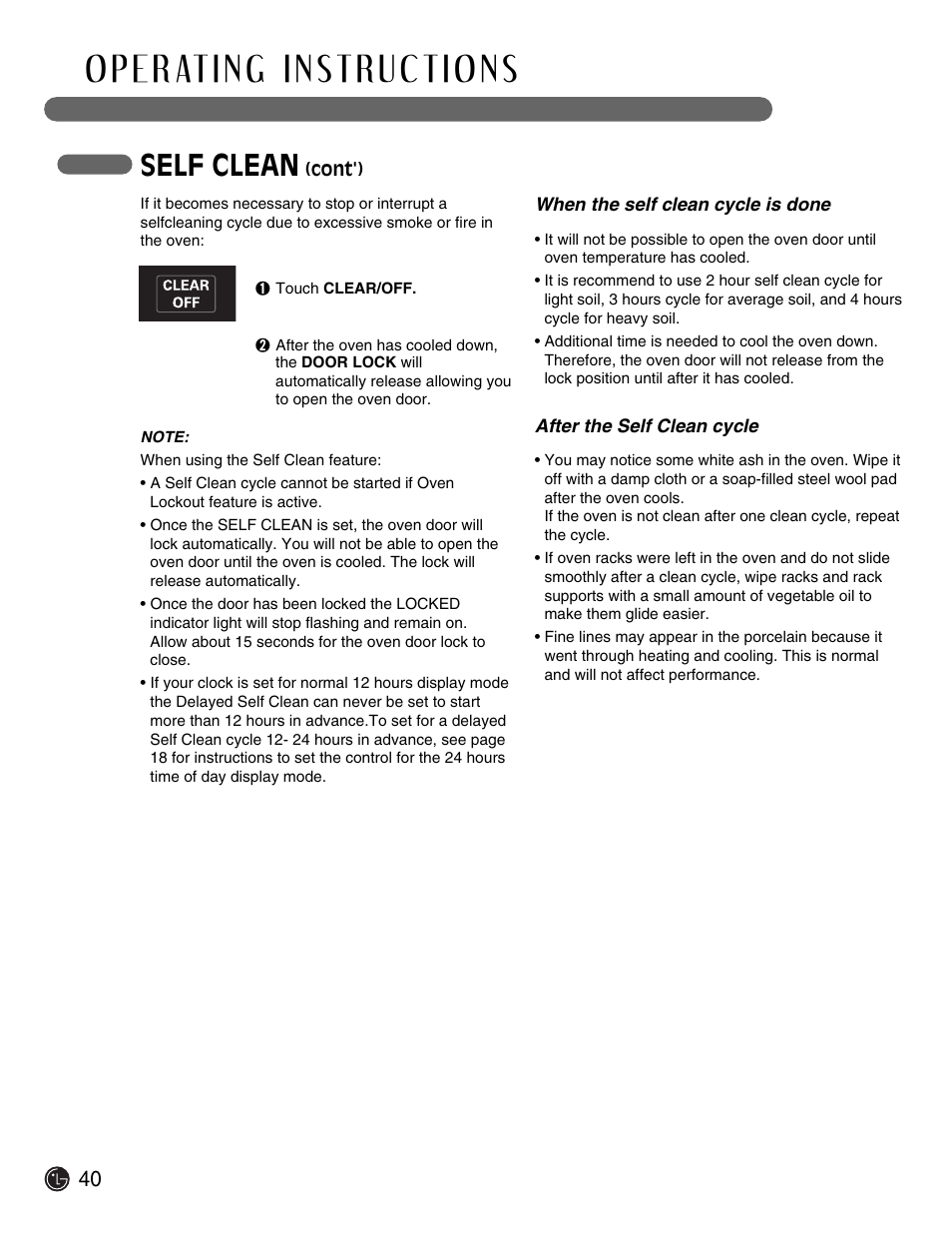 Self clean | LG Electric Range LSE3092ST User Manual | Page 40 / 50