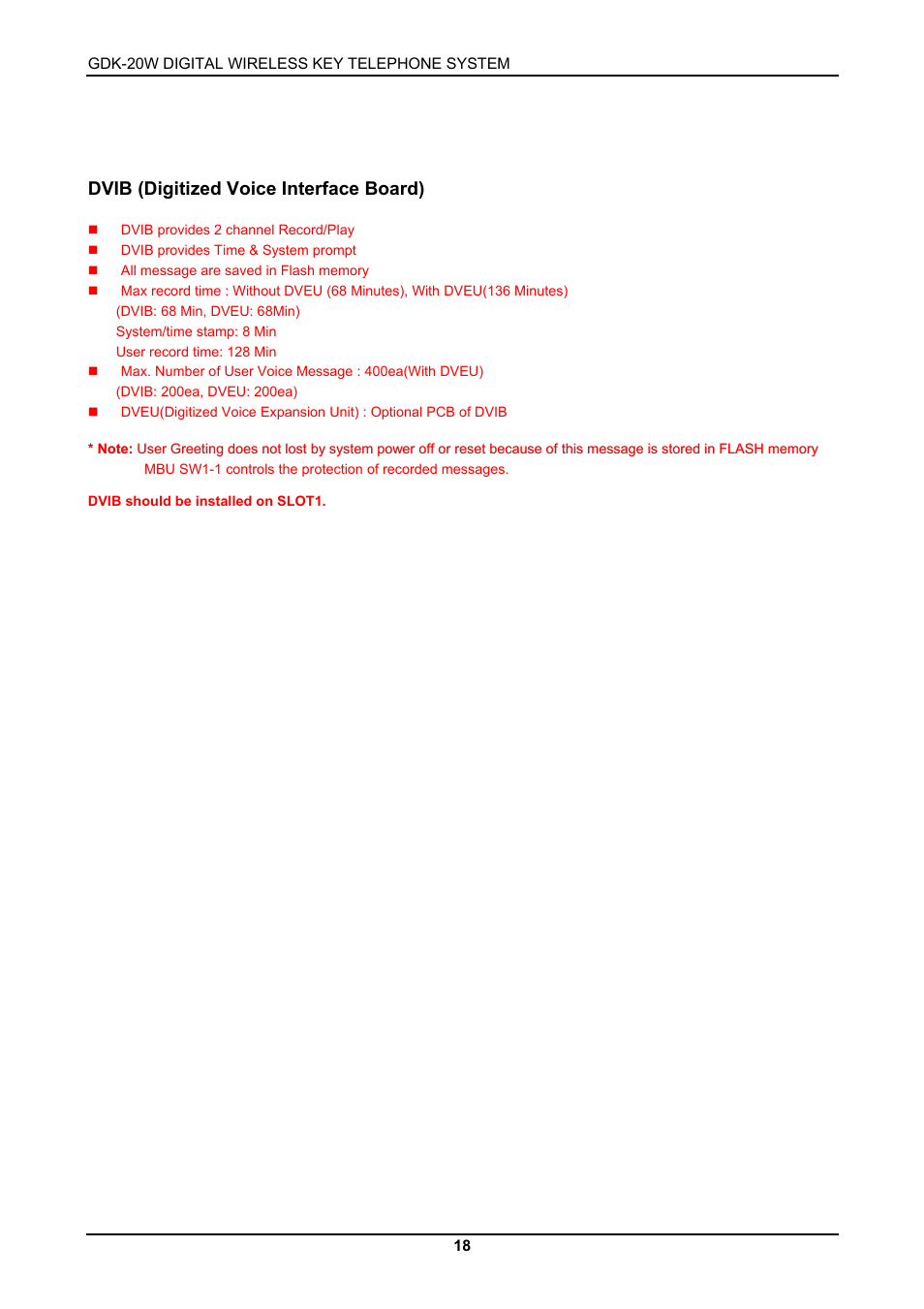 Dvib (digitized voice interface board) | LG GDK-20W User Manual | Page 16 / 98