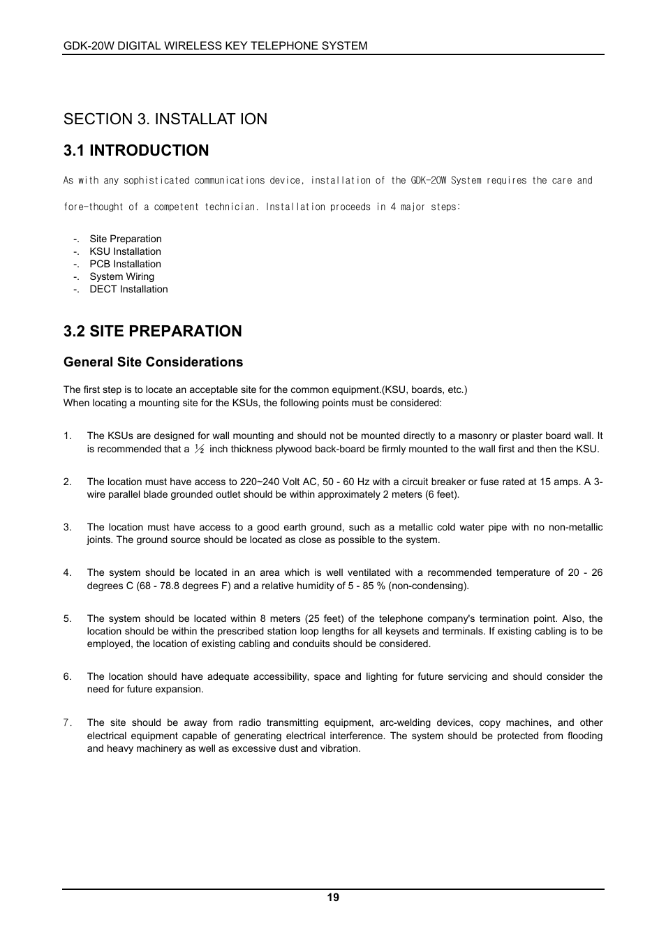 1 introduction, 2 site preparation, General site considerations | LG GDK-20W User Manual | Page 17 / 98