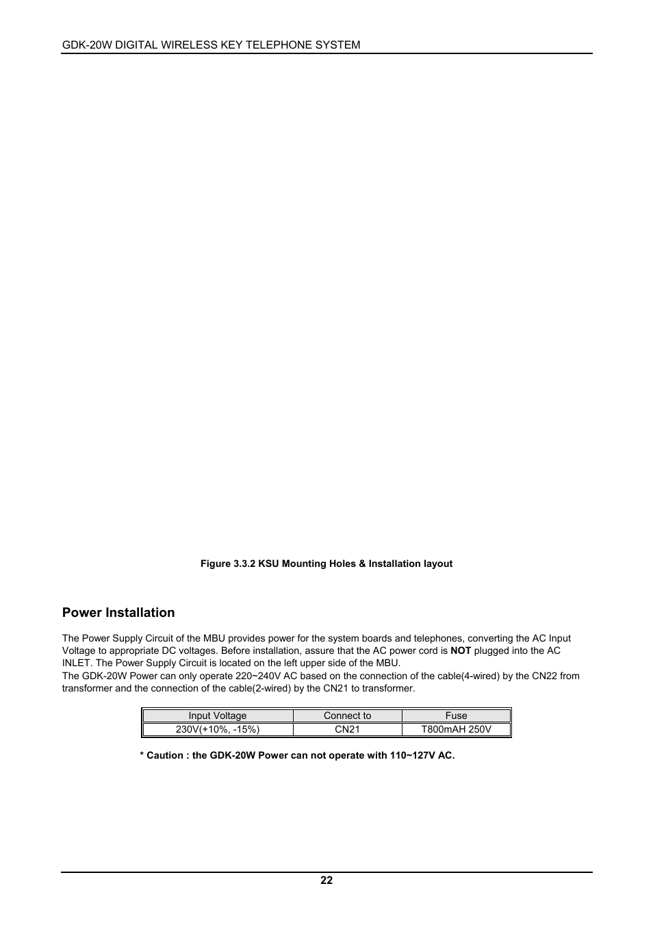 Power installation | LG GDK-20W User Manual | Page 20 / 98