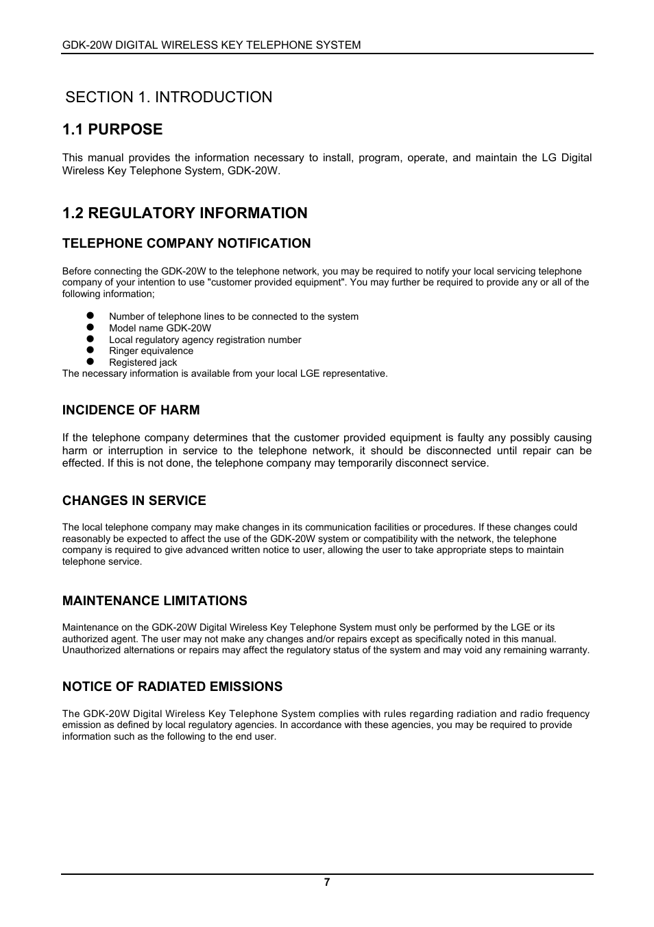 1 purpose, 2 regulatory information | LG GDK-20W User Manual | Page 5 / 98