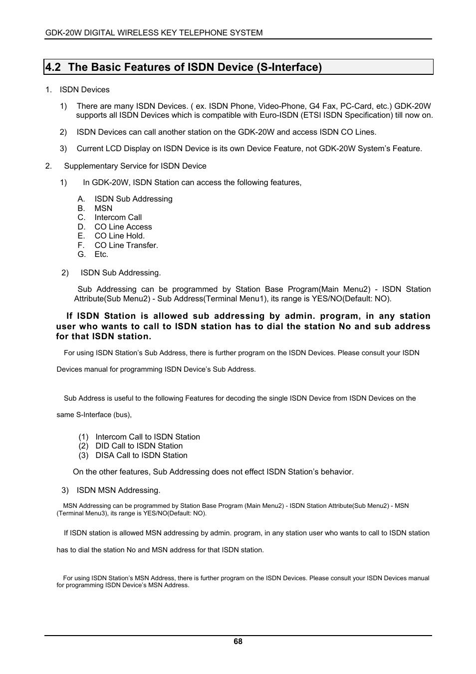 2 the basic features of isdn device (s-interface) | LG GDK-20W User Manual | Page 66 / 98