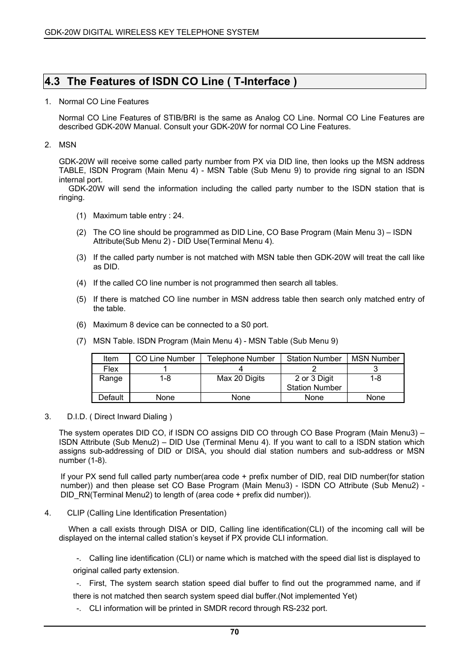 3 the features of isdn co line ( t-interface ) | LG GDK-20W User Manual | Page 68 / 98