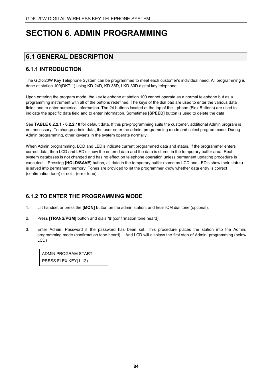 1 general description, 1 introduction, 2 to enter the programming mode | LG GDK-20W User Manual | Page 82 / 98