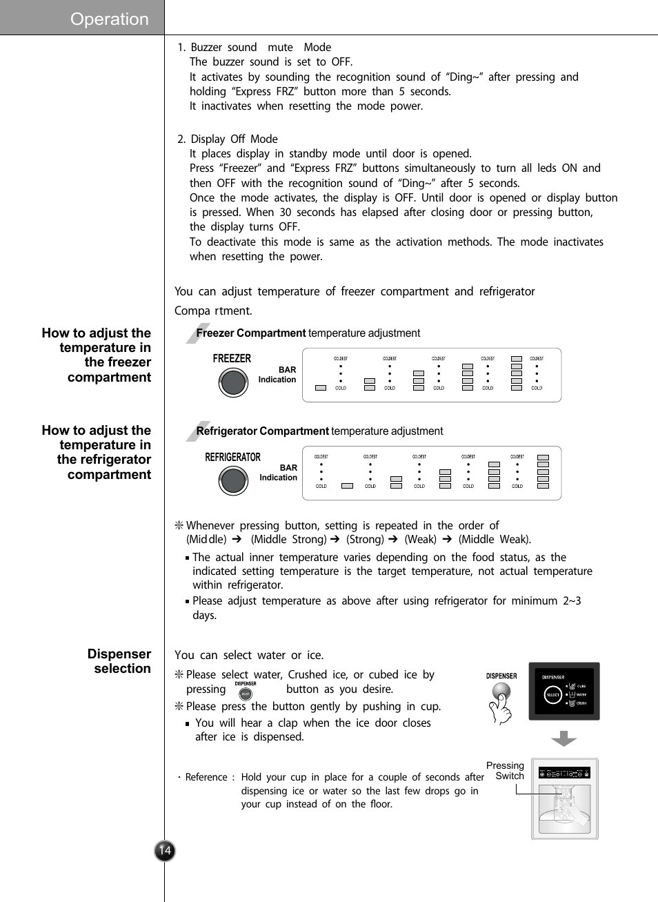 Operation | LG LSC27910** User Manual | Page 14 / 56