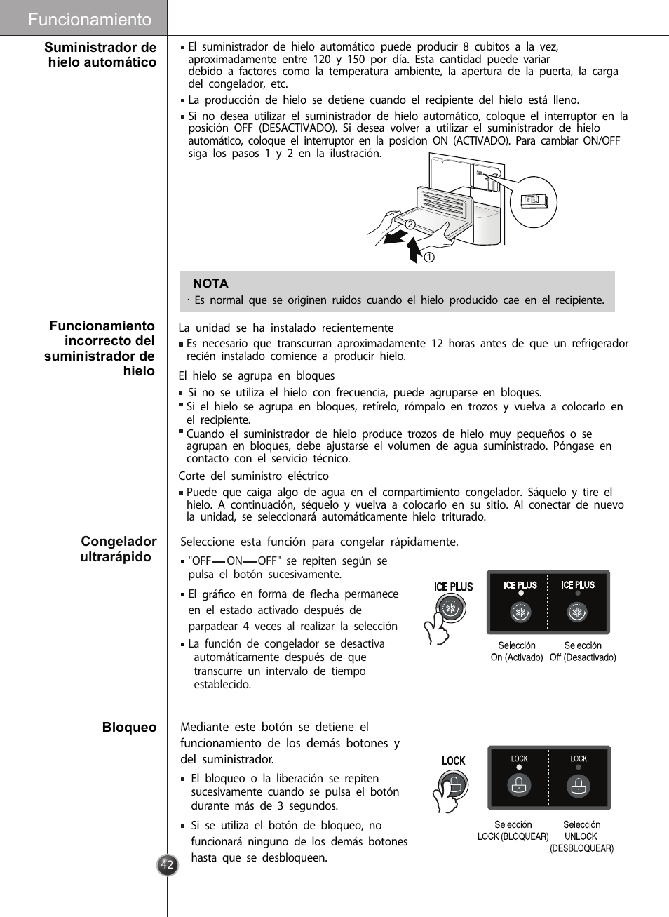 Funcionamiento | LG LSC27910** User Manual | Page 42 / 56