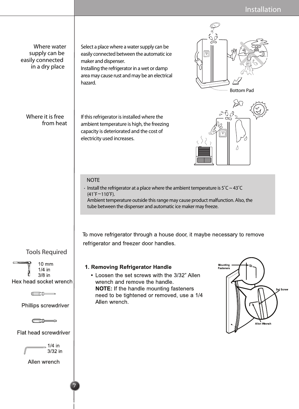 Installation | LG LSC27910** User Manual | Page 7 / 56