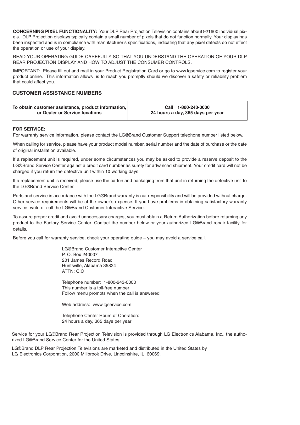LG 52SX4D User Manual | Page 103 / 104