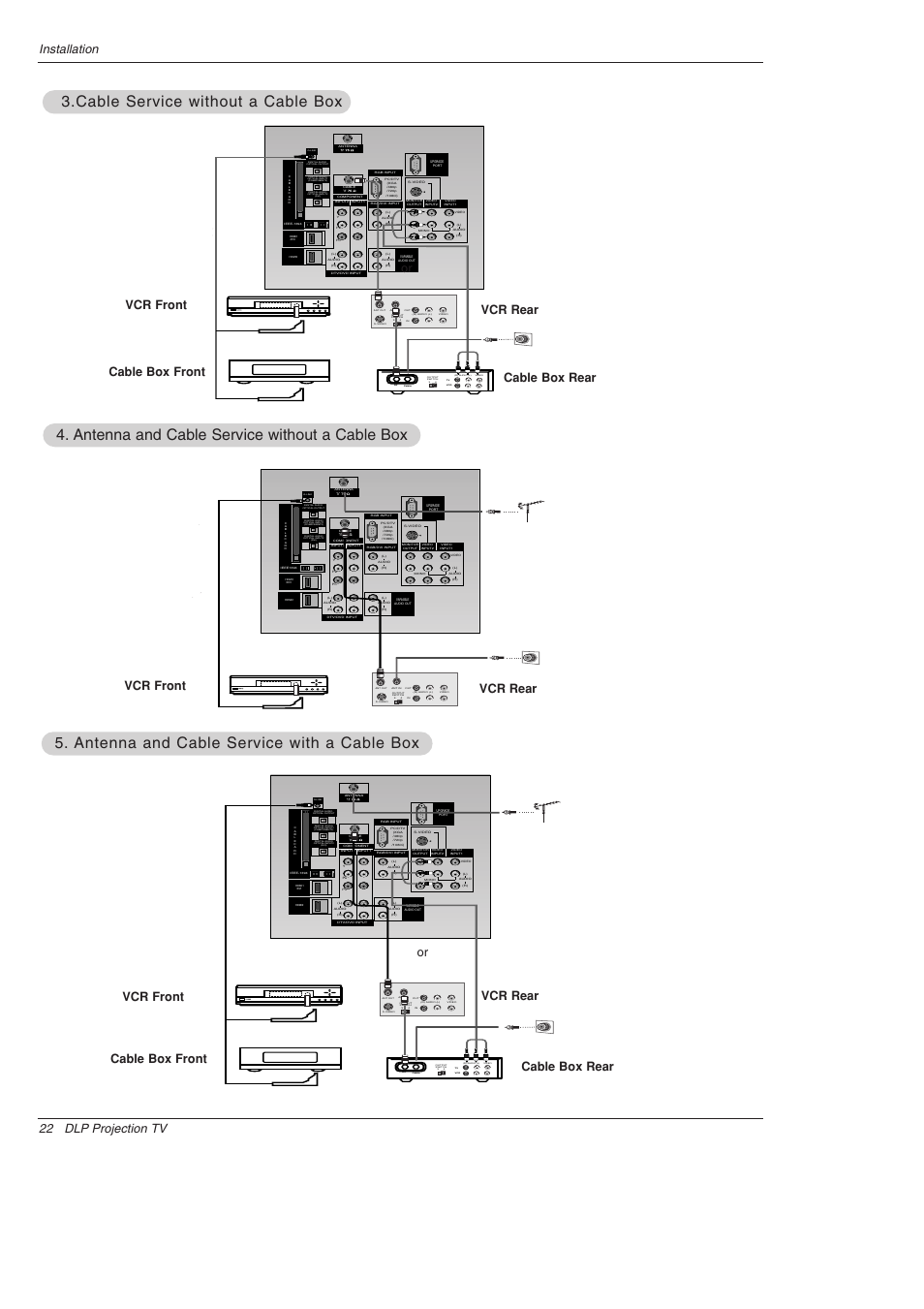 Cable service without a cable box, 22 dlp projection tv installation | LG 52SX4D User Manual | Page 22 / 104