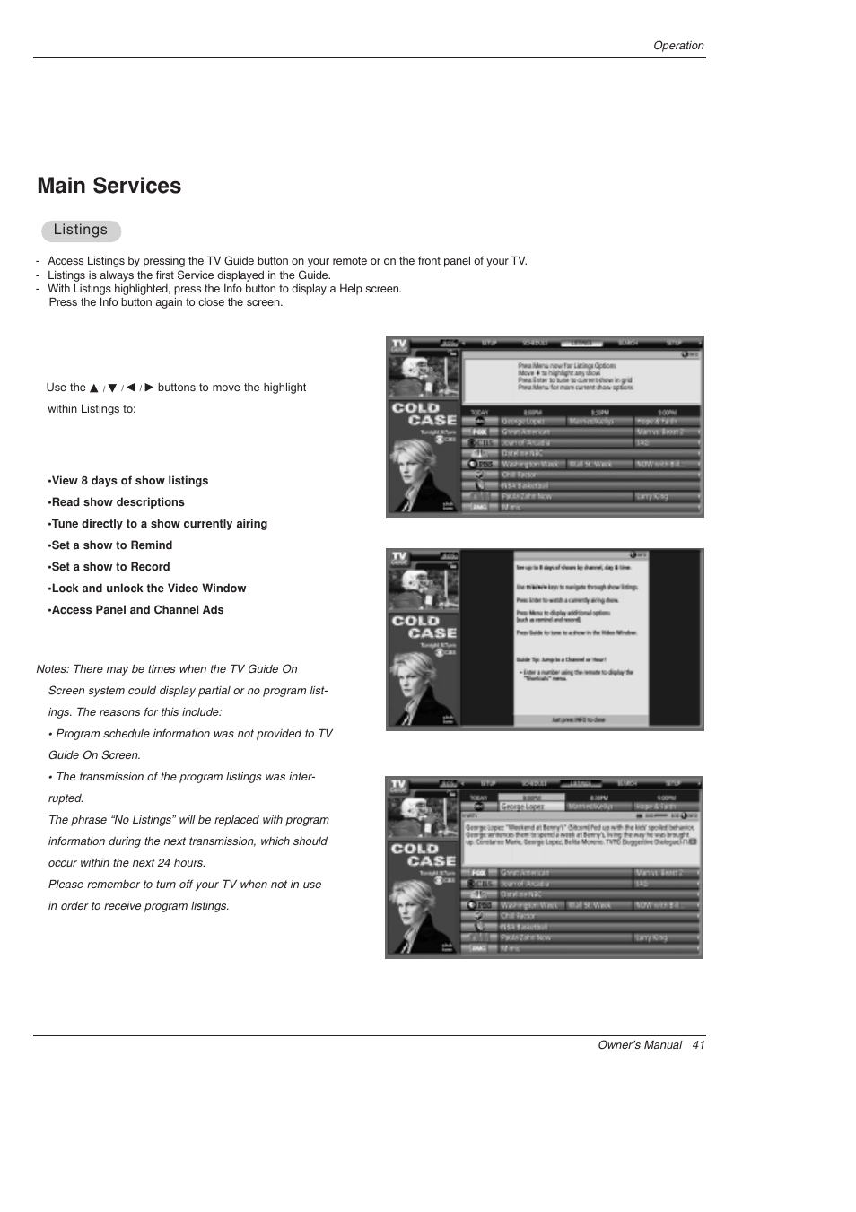 Main services | LG 52SX4D User Manual | Page 41 / 104