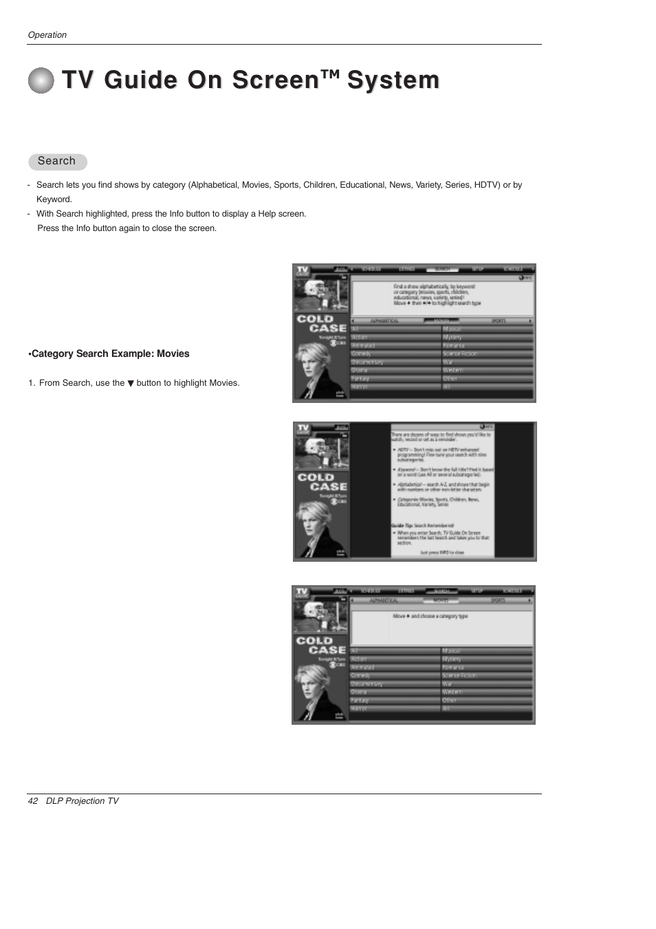Tv guide on screen, System | LG 52SX4D User Manual | Page 42 / 104