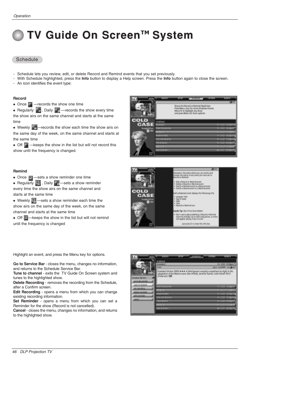 Tv guide on screen, System | LG 52SX4D User Manual | Page 46 / 104