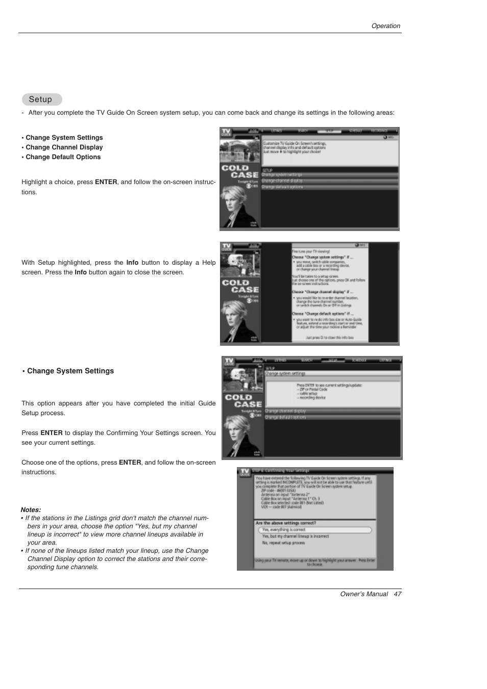 Setup | LG 52SX4D User Manual | Page 47 / 104