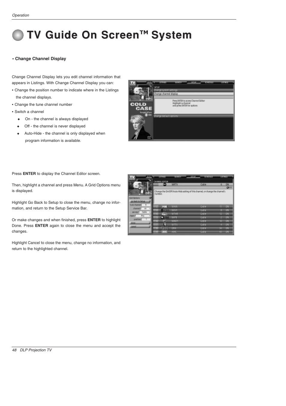 Tv guide on screen, System | LG 52SX4D User Manual | Page 48 / 104