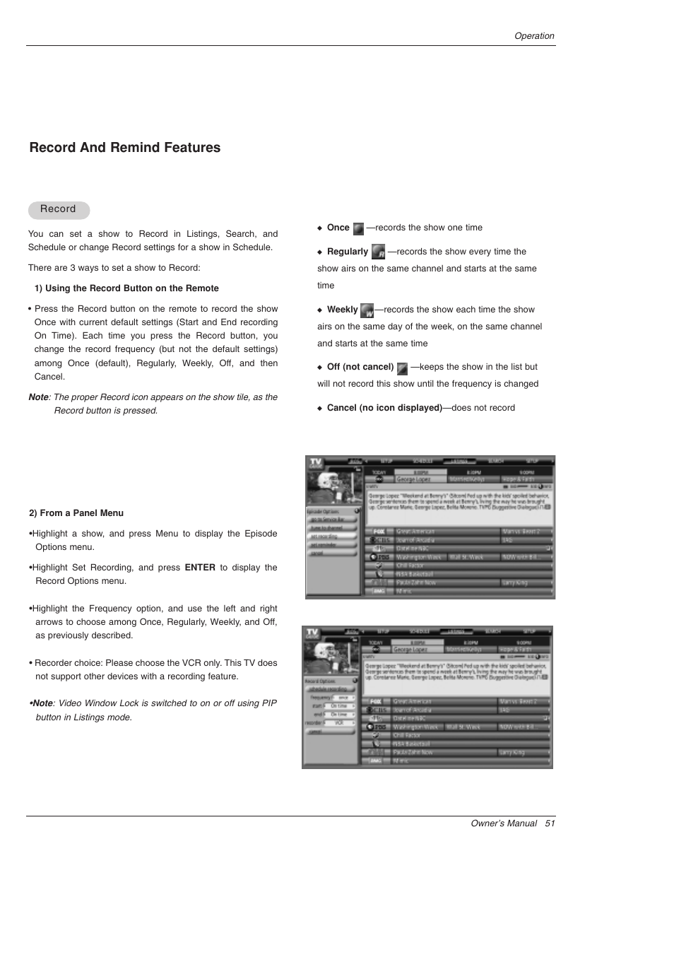 Record and remind features | LG 52SX4D User Manual | Page 51 / 104
