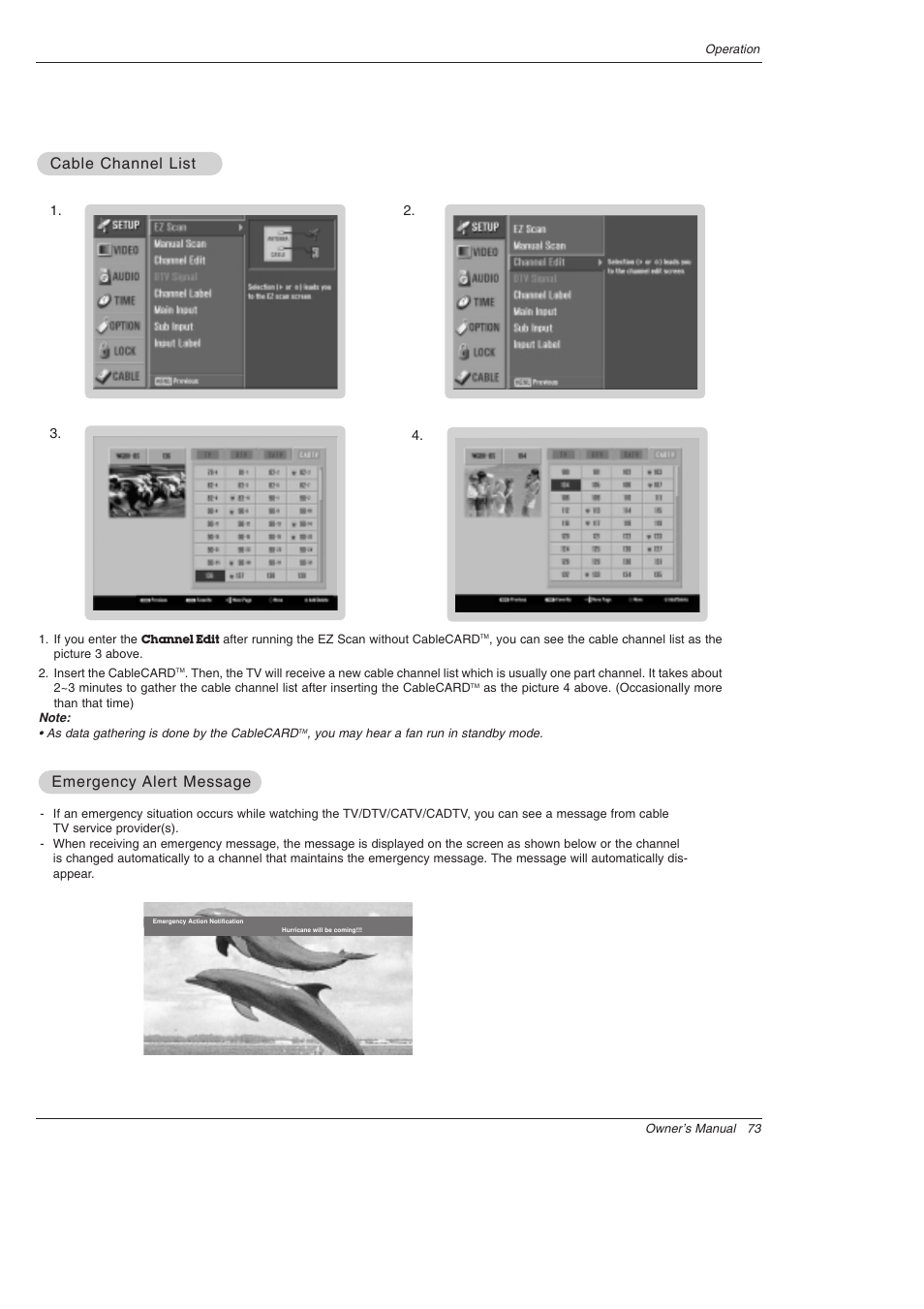 Cable channel list | LG 52SX4D User Manual | Page 73 / 104