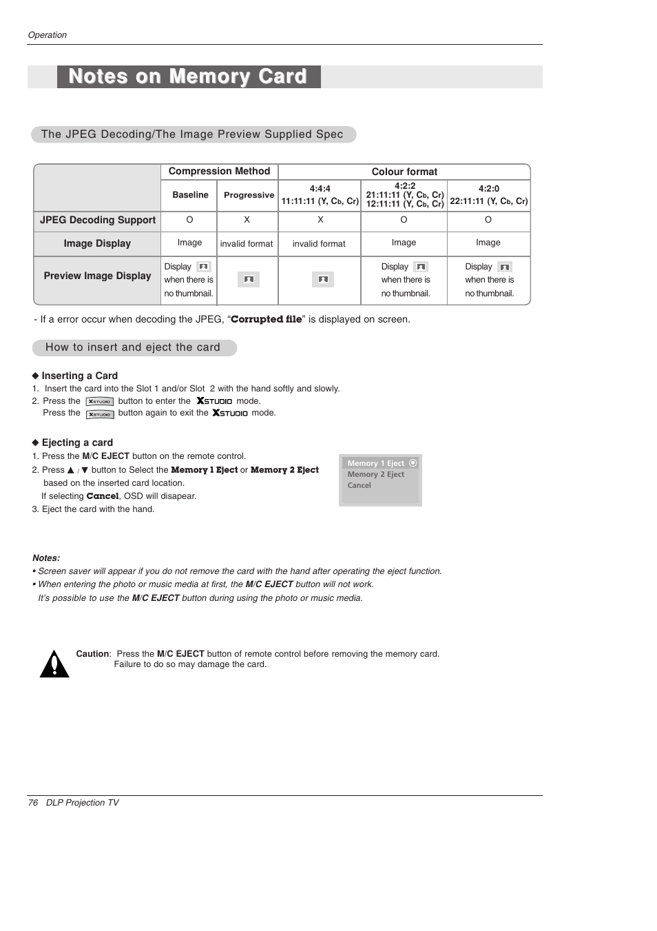 How to insert and eject the card | LG 52SX4D User Manual | Page 76 / 104