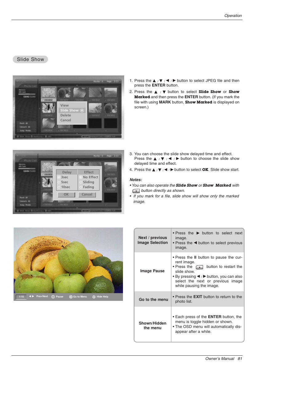 Slide show | LG 52SX4D User Manual | Page 81 / 104