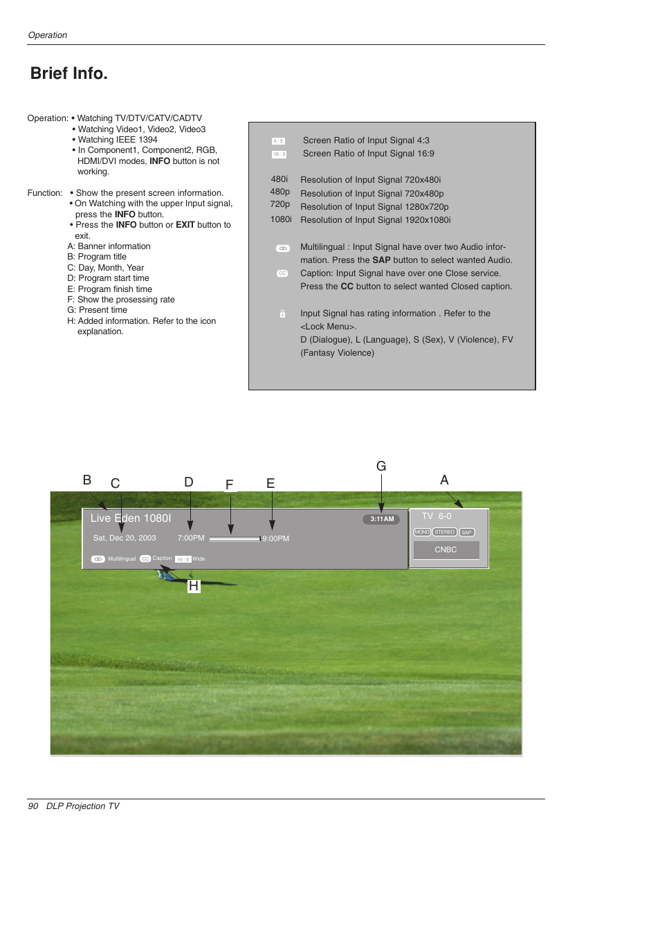 Brief info, Live eden 1080i | LG 52SX4D User Manual | Page 90 / 104