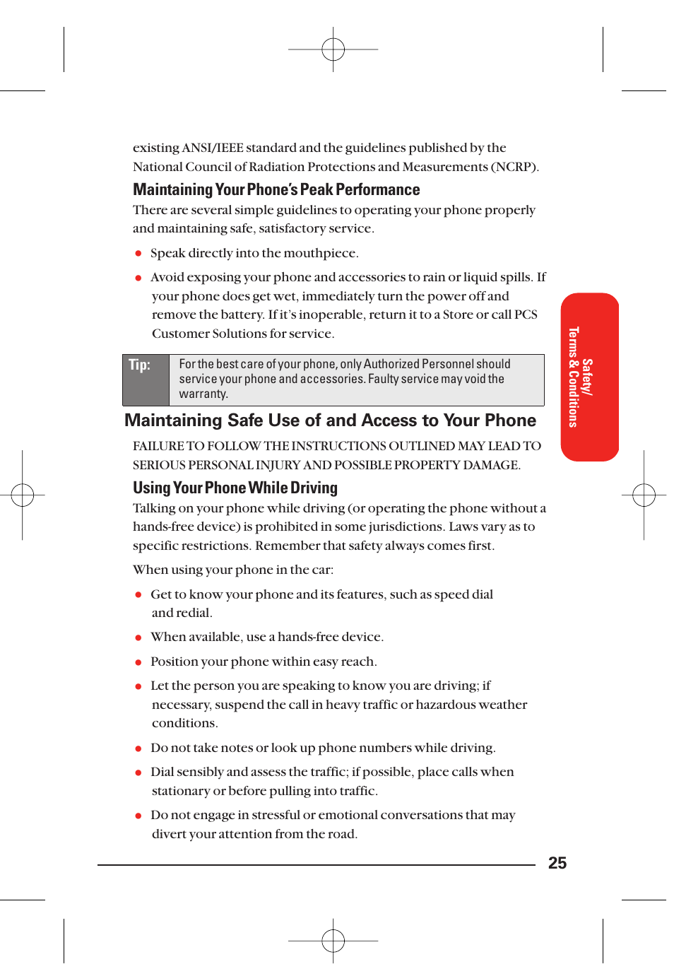 Maintaining safe use of and access to your phone, Maintaining your phone’s peak performance, Using your phone while driving | LG Sti User Manual | Page 31 / 40