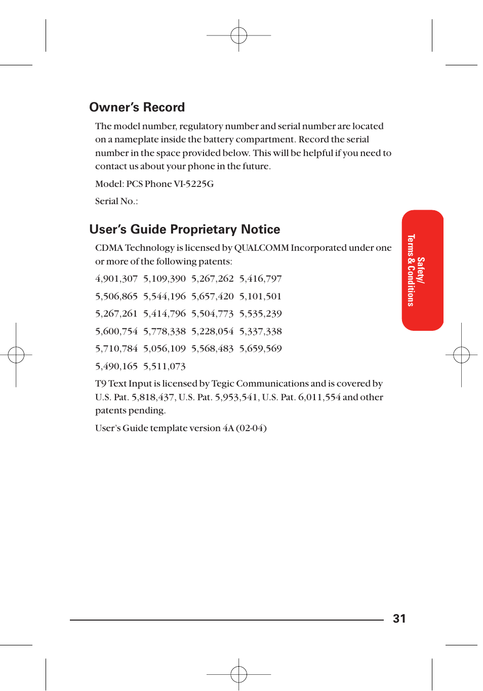 Owner’s record, User’s guide proprietary notice | LG Sti User Manual | Page 37 / 40