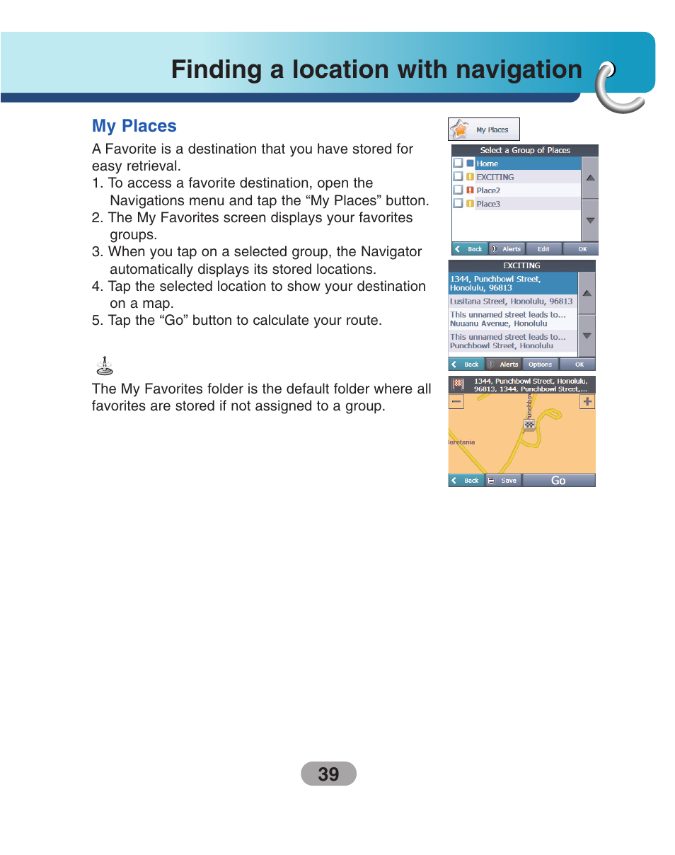 My places, Finding a location with navigation | LG LN730Series User Manual | Page 39 / 76