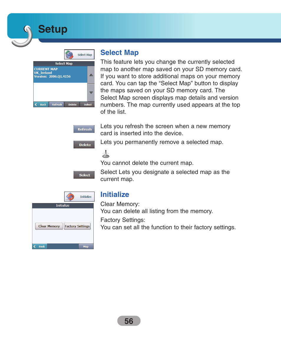 Select map, Initialize, Setup | LG LN730Series User Manual | Page 56 / 76