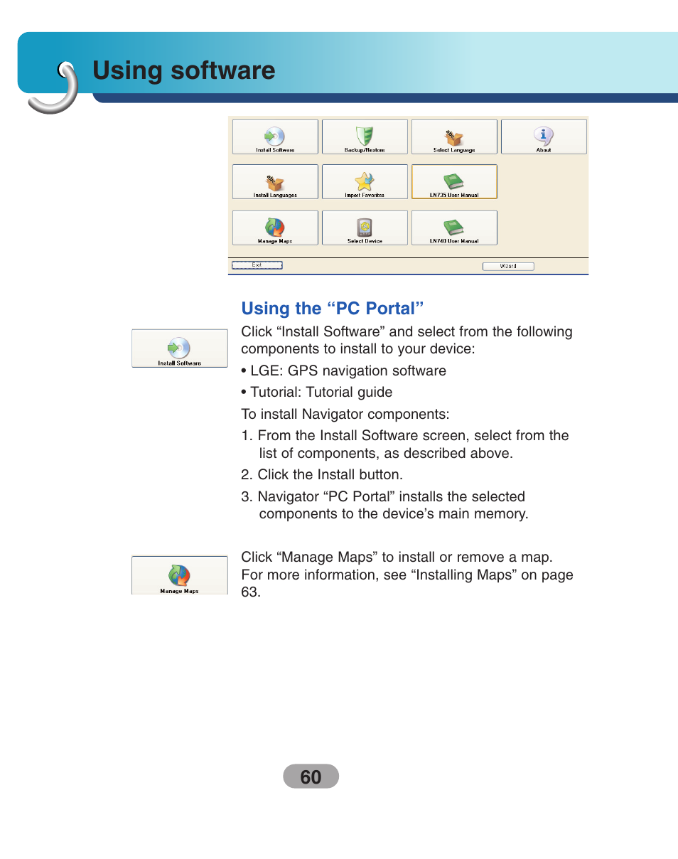 Using software, Using the “pc portal | LG LN730Series User Manual | Page 60 / 76