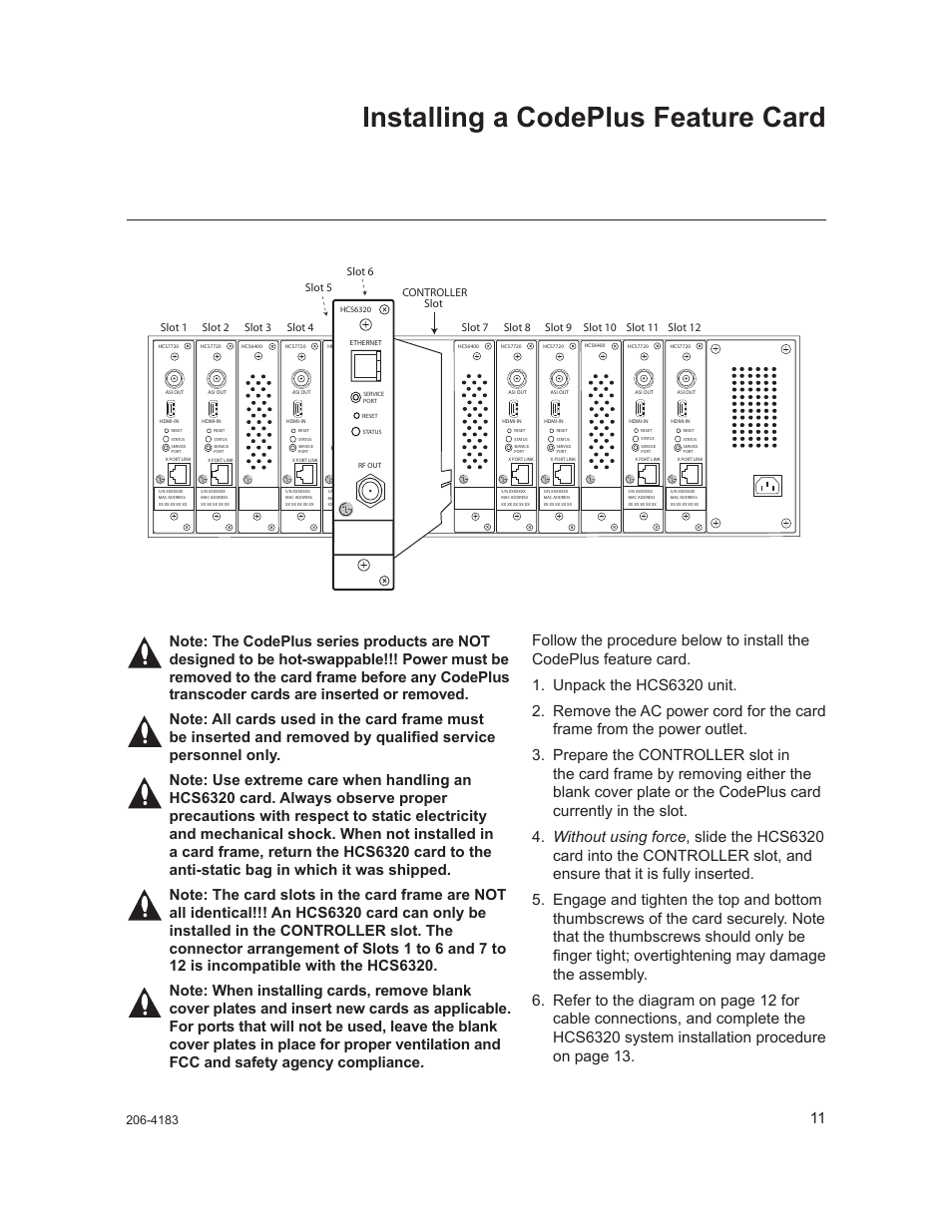 Installing a codeplus feature card | LG CodePlus MUX/MOD Feature Card HCS6320 User Manual | Page 11 / 52