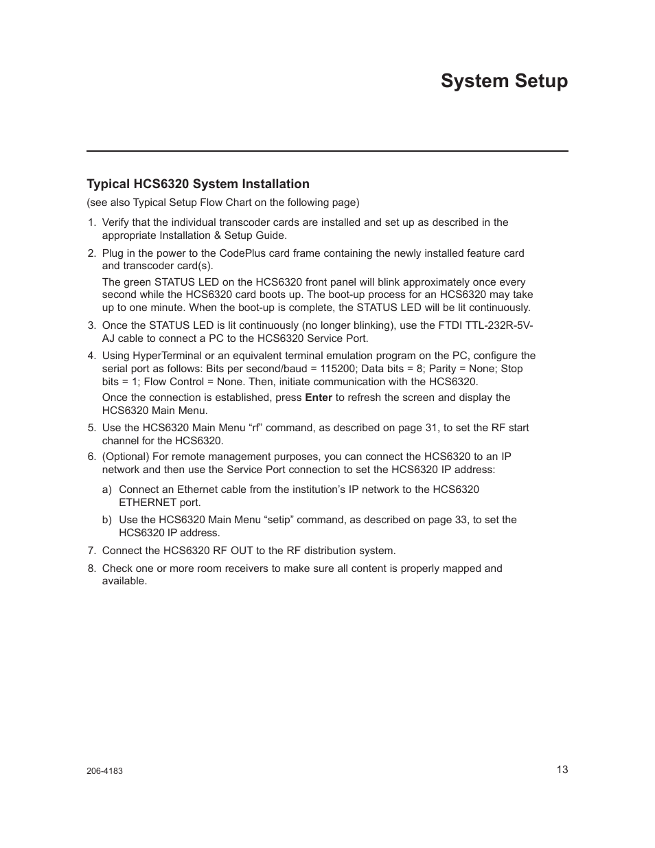 System setup | LG CodePlus MUX/MOD Feature Card HCS6320 User Manual | Page 13 / 52