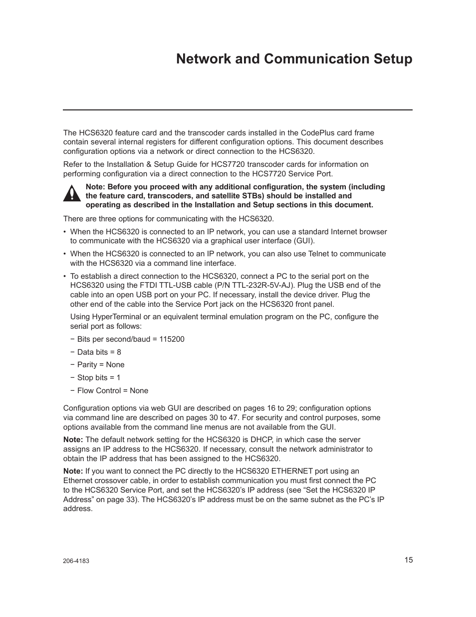 Network and communication setup | LG CodePlus MUX/MOD Feature Card HCS6320 User Manual | Page 15 / 52