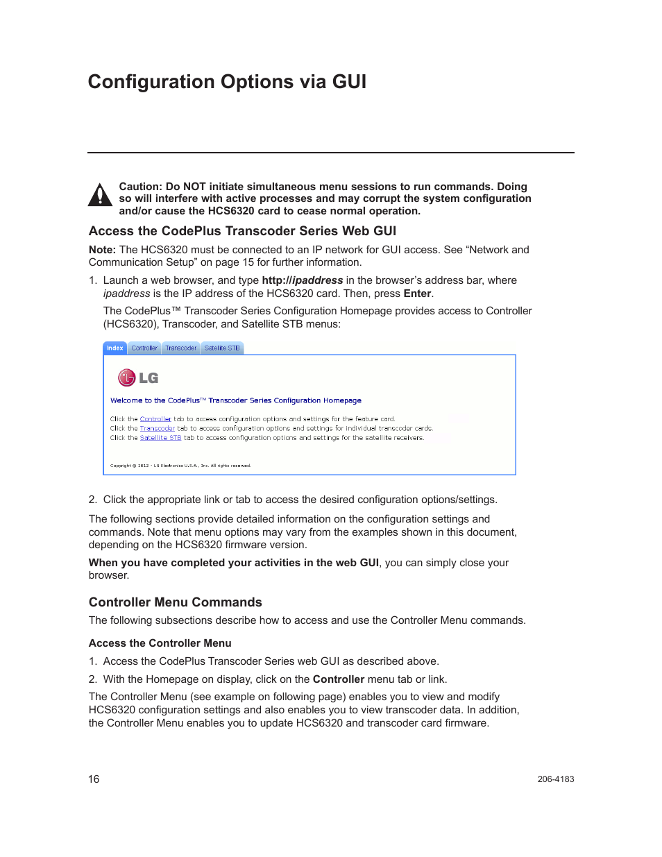 Configuration options via gui | LG CodePlus MUX/MOD Feature Card HCS6320 User Manual | Page 16 / 52