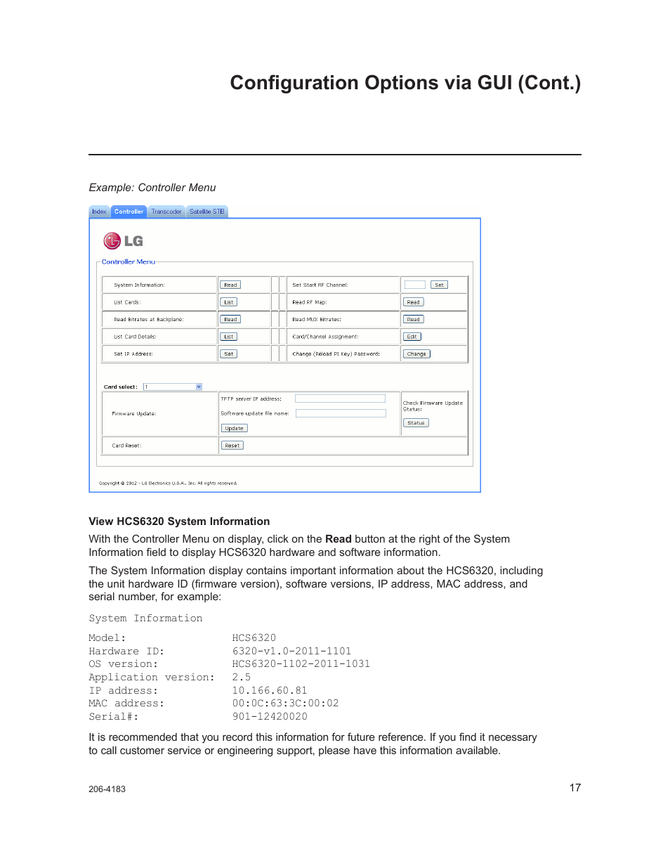 Configuration options via gui (cont.) | LG CodePlus MUX/MOD Feature Card HCS6320 User Manual | Page 17 / 52