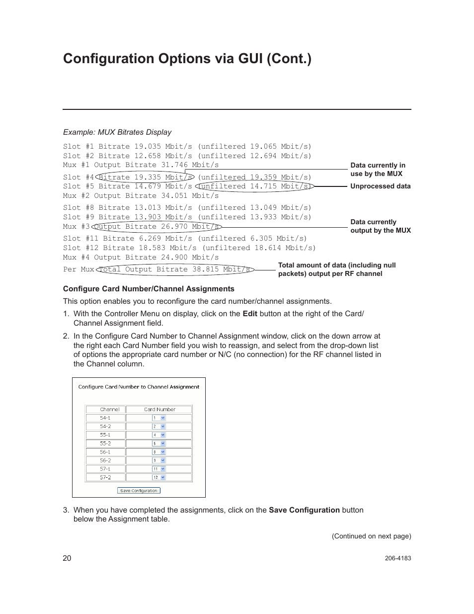 Configuration options via gui (cont.) | LG CodePlus MUX/MOD Feature Card HCS6320 User Manual | Page 20 / 52