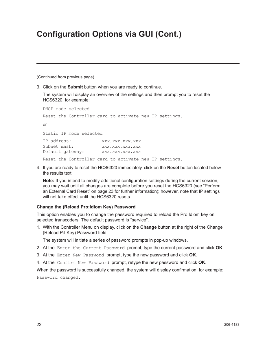 Configuration options via gui (cont.) | LG CodePlus MUX/MOD Feature Card HCS6320 User Manual | Page 22 / 52