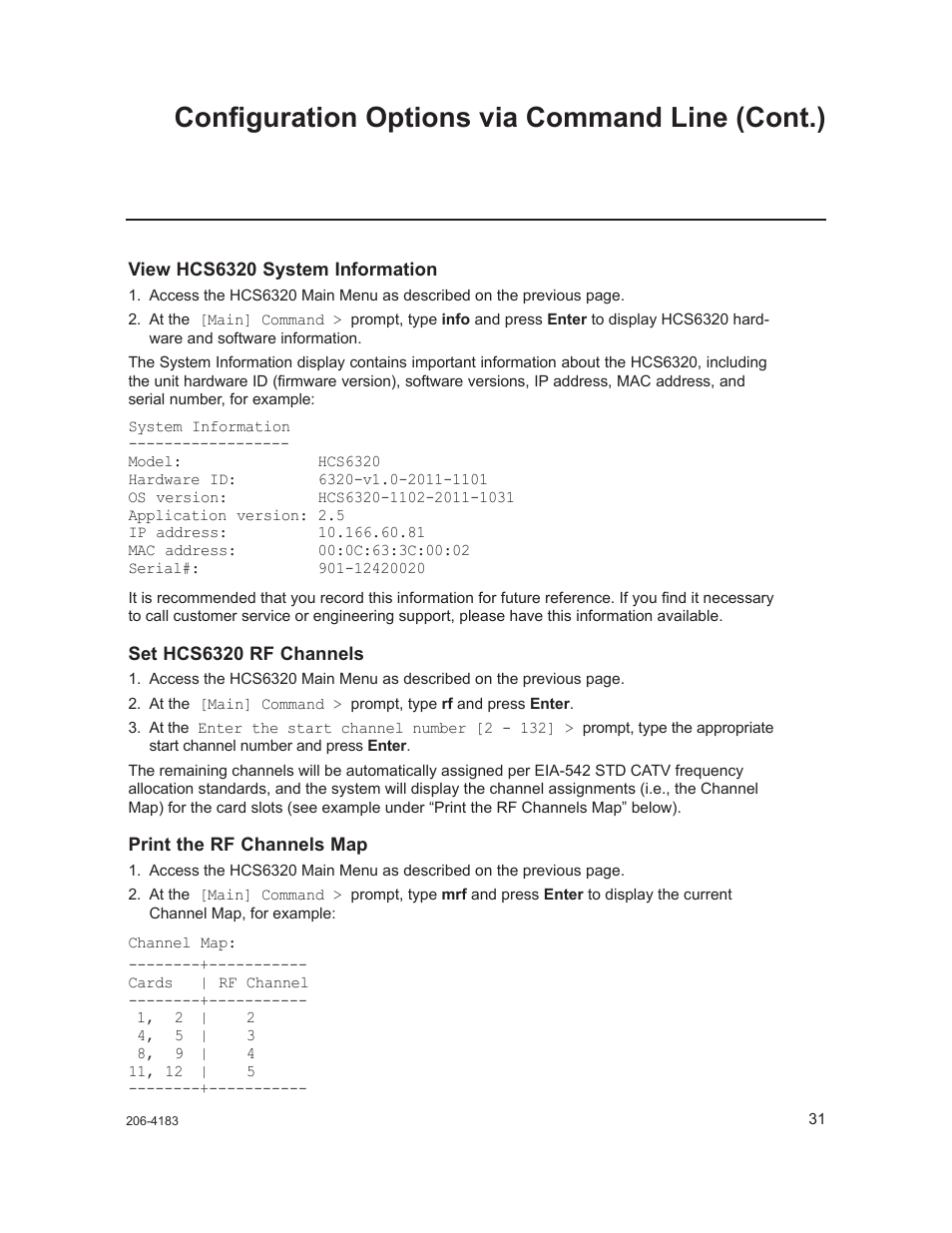 Configuration options via command line (cont.) | LG CodePlus MUX/MOD Feature Card HCS6320 User Manual | Page 31 / 52