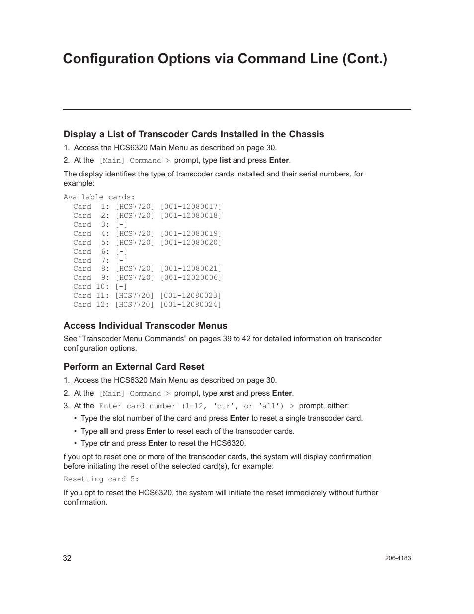 Configuration options via command line (cont.) | LG CodePlus MUX/MOD Feature Card HCS6320 User Manual | Page 32 / 52