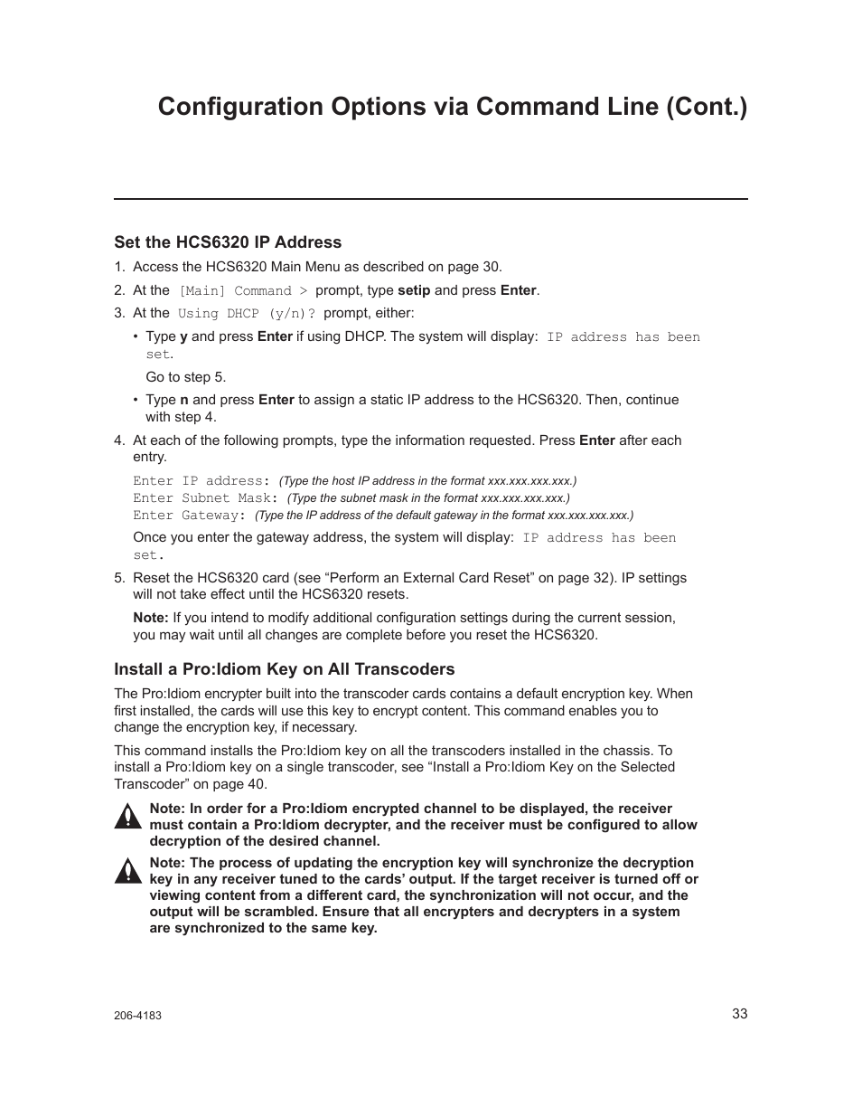 Configuration options via command line (cont.) | LG CodePlus MUX/MOD Feature Card HCS6320 User Manual | Page 33 / 52