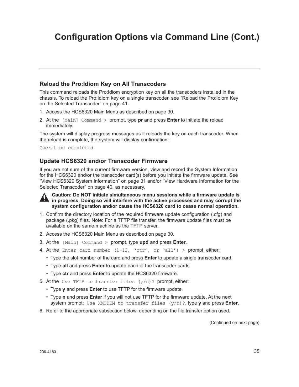 Configuration options via command line (cont.) | LG CodePlus MUX/MOD Feature Card HCS6320 User Manual | Page 35 / 52