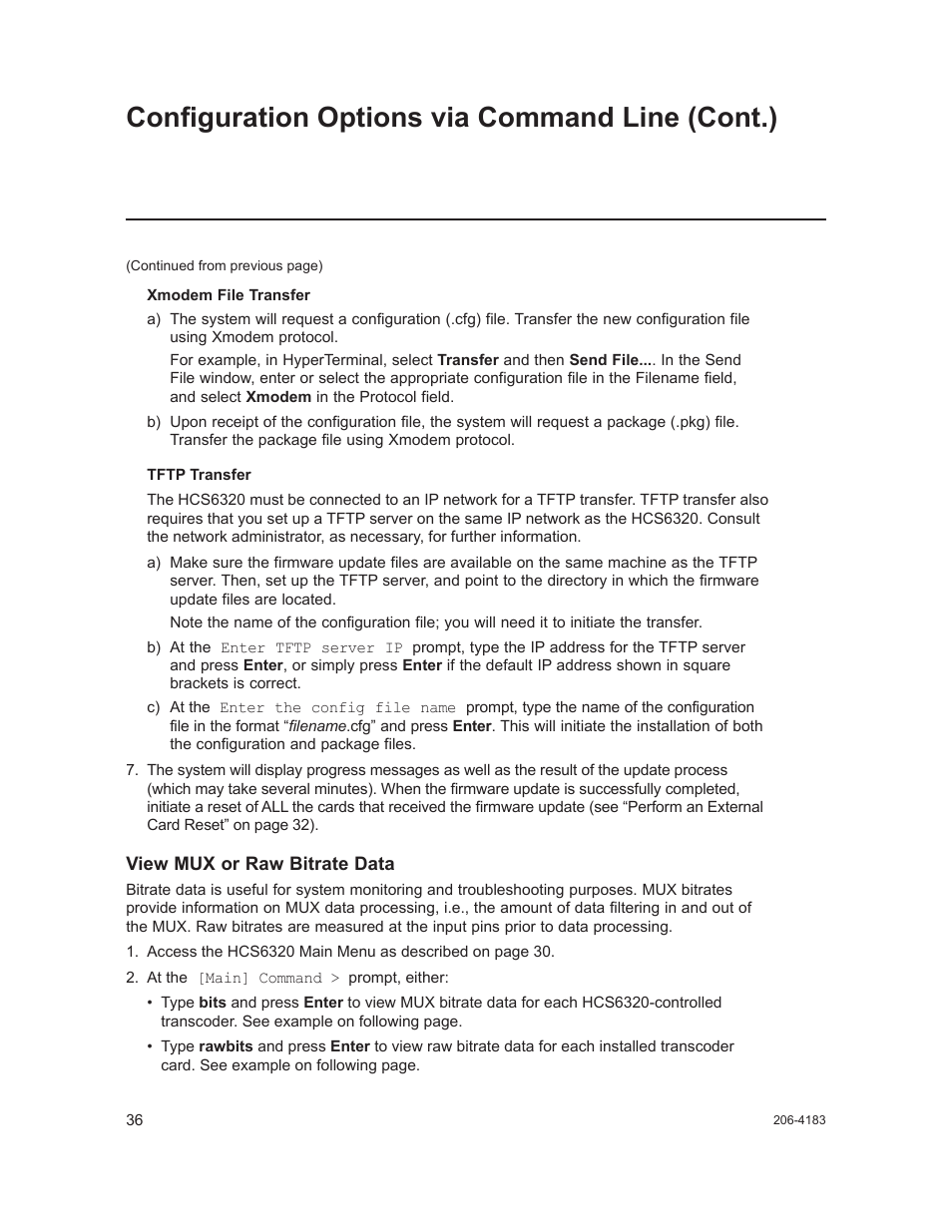 Configuration options via command line (cont.) | LG CodePlus MUX/MOD Feature Card HCS6320 User Manual | Page 36 / 52