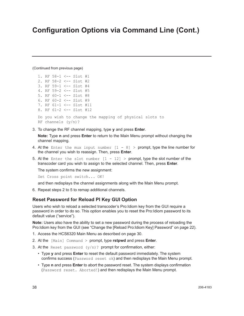 Configuration options via command line (cont.) | LG CodePlus MUX/MOD Feature Card HCS6320 User Manual | Page 38 / 52