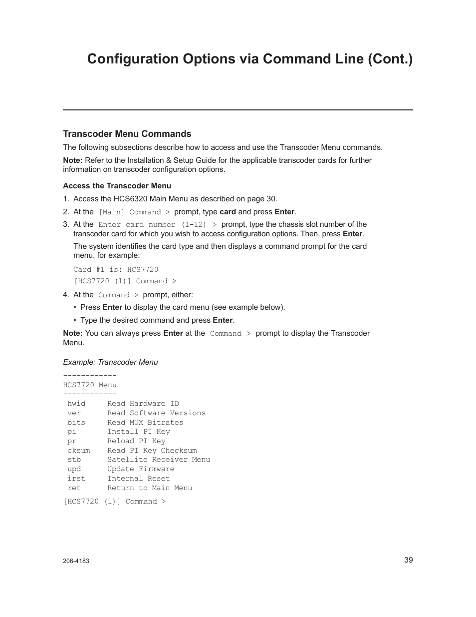 Configuration options via command line (cont.) | LG CodePlus MUX/MOD Feature Card HCS6320 User Manual | Page 39 / 52