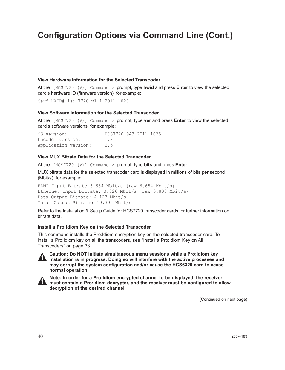 Configuration options via command line (cont.) | LG CodePlus MUX/MOD Feature Card HCS6320 User Manual | Page 40 / 52