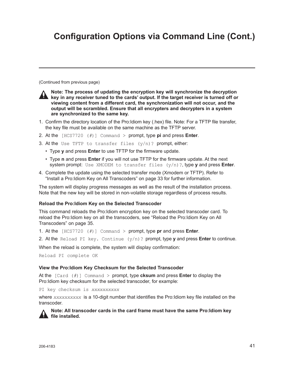 Configuration options via command line (cont.) | LG CodePlus MUX/MOD Feature Card HCS6320 User Manual | Page 41 / 52