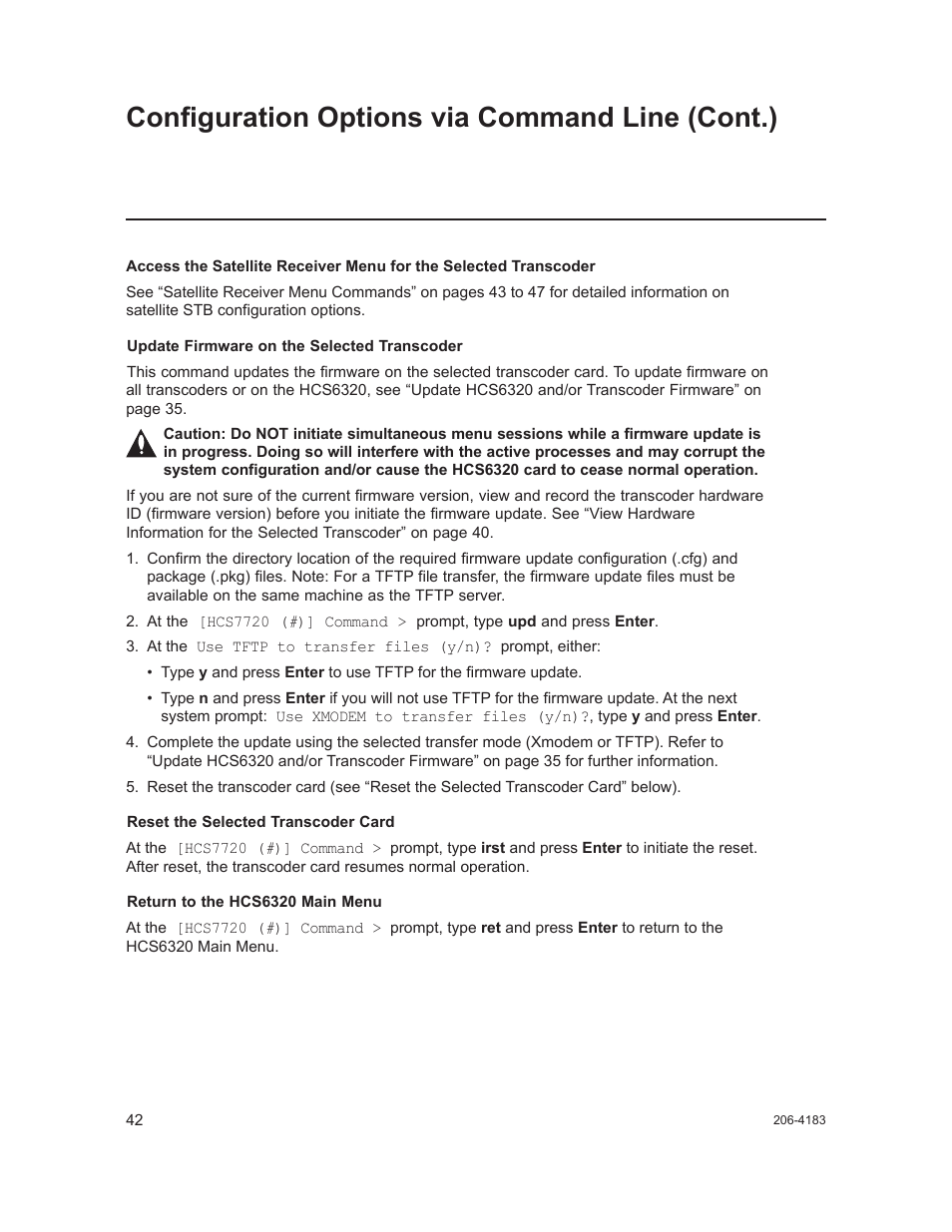 Configuration options via command line (cont.) | LG CodePlus MUX/MOD Feature Card HCS6320 User Manual | Page 42 / 52