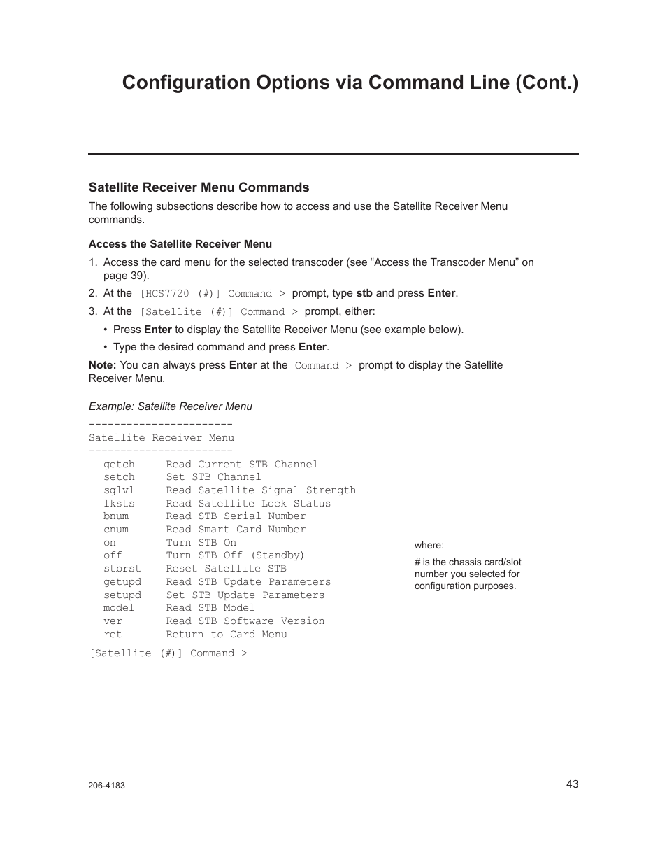 Configuration options via command line (cont.) | LG CodePlus MUX/MOD Feature Card HCS6320 User Manual | Page 43 / 52