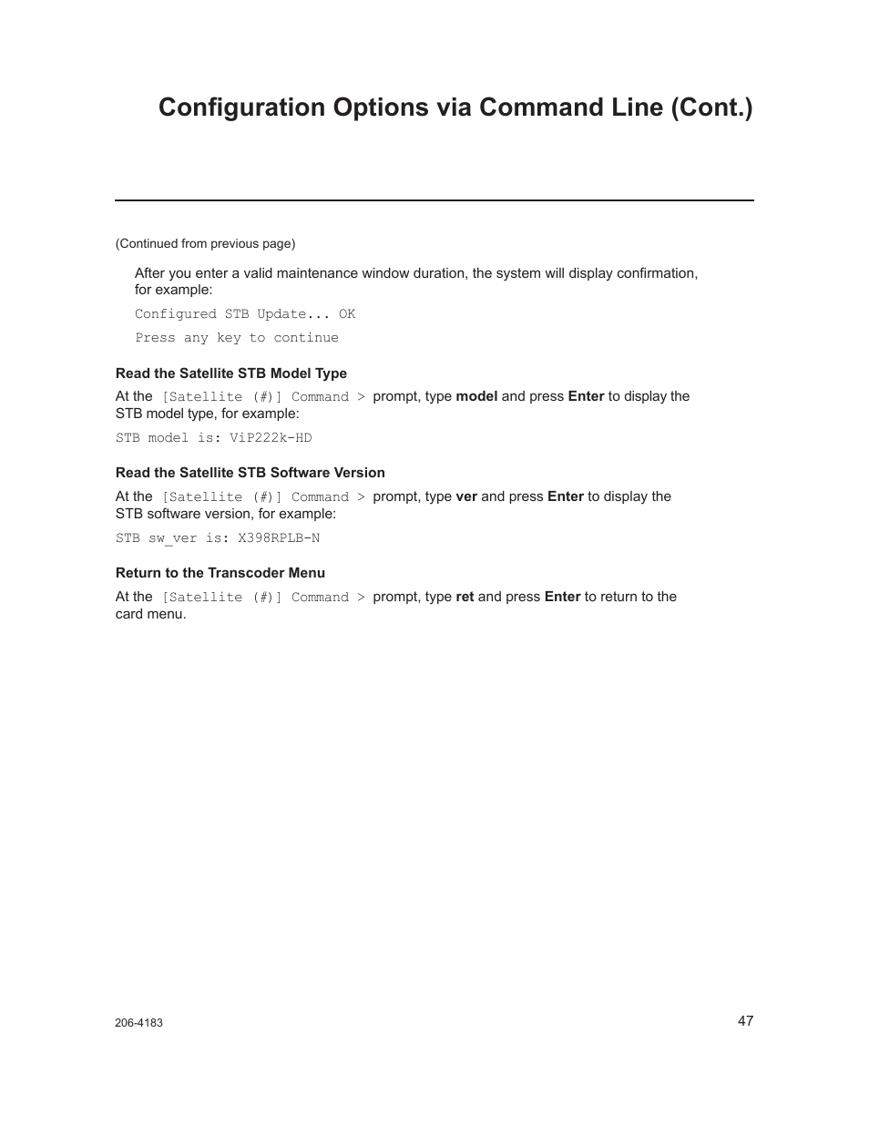 Configuration options via command line (cont.) | LG CodePlus MUX/MOD Feature Card HCS6320 User Manual | Page 47 / 52