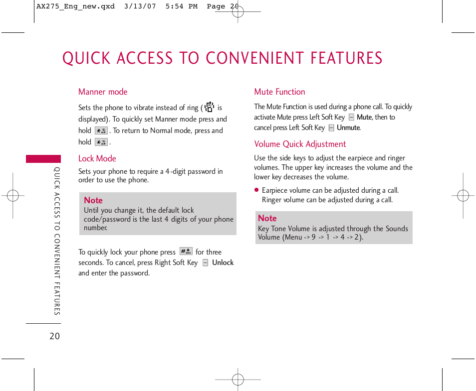 Quick access to convenient features | LG AX275 User Manual | Page 22 / 99